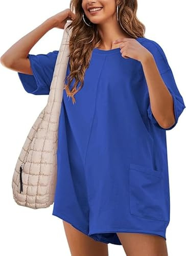 Sukiglam Jumpsuit Donna Elegante Manica Corta Allentata Tutina Reversibile Tuta Intera Casual Salopette Estiva Corta Spiaggia Jumpsuits con Tasche Vacanza Outfits