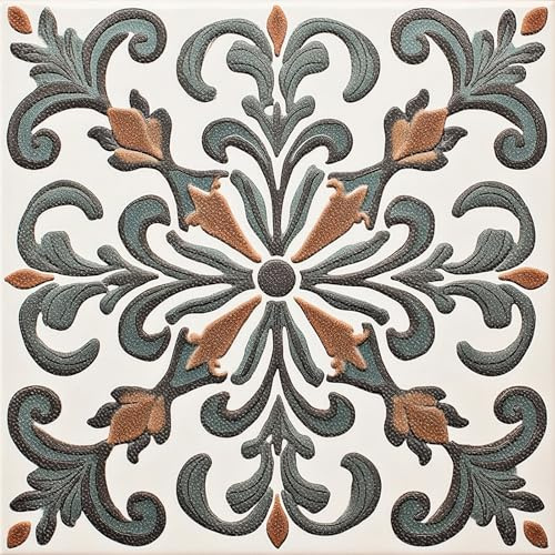 HOMETITUTE Lot de 10 carreaux de sol amovibles en vinyle à motif baroque vintage en relief pour cuisine, salle de bain, salon, décoration d'intérieur - 30,5 x 30,5 cm