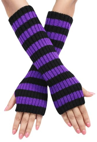 Y2k Striped Arm Warmers Long Fingerless Knitted Gloves Punk Gothic Alt Emo Scene Cool Winter Arm Sleeves Grunge Accessories