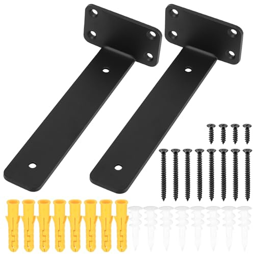 2 Stk schwarze unsichtbare Schwerlast Regalhalter 20 cm für Wandregale | Schwebende Regalwinkel zur stabilen Montage von Wand-Einlegeböden
