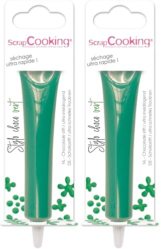 ScrapCooking - Schokoladenstift Grün - Zuckerschrift Grün 25 g - Essbarer Dekorativer Zuckerstift - Schreiben und Zeichnen - Beschriftung von Fondant, Glasuren, Torten - 6802 (Packung mit 2)
