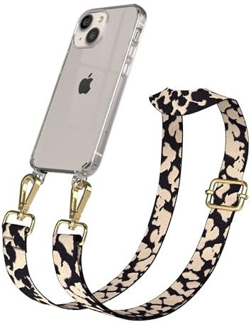 EAZY CASE Handykette - Verstellbares Taschenband kompatibel mit iPhone 13 Mini, Schulterriemen, Handykordel mit Silikon Hülle, Umhängetasche, Taupe Camouflage Gold