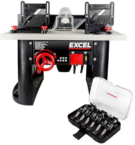 Excel Table Router Cutter 240V/1500W Black with 1/2in Shank TCT Router Cutter Bit 12 Piece Set