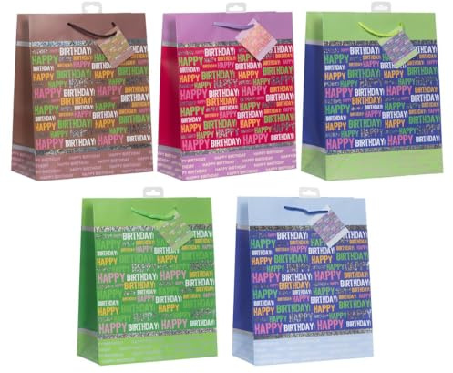 Laro Premium Line Geschenktüten Large Geburtstagsfreude Bunt H32 x B26 x T12 cm 100 Stück für Geburtstag
