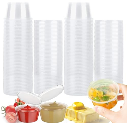 Rliocvhe 100 Pièces Pots à Sauce en Plastique avec Couvercle 100ml,Boîtes de Conservation Anti-fuite,Réutilisables en Petit Pot Plastique,pour Sauces, épices, Confiture Bonbons