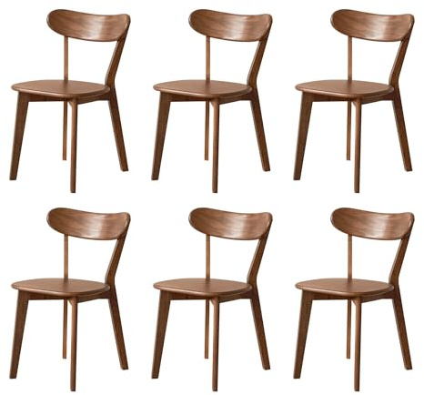 YESWOOD Lot de 6 Chaises de Salle à Manger en Chêne Massif, Noyer | Dossier Ergonomique, Pour Salle à Manger, Cuisine, Salon, Bureau, Chambre, 47,5 x 55 x 78 cm