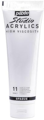 Pébéo - Acrylic Fine Studio Acrylics - Acrylfarbe für Künstler - Farbe für Profis und Anfänger - Leuchtende und pigmentierte Farbe - Titanweiß - 250 ml