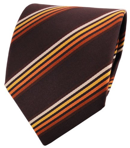 TigerTie Designer Satin Krawatte braun mahagonibraun orange beige gestreift - Binder Tie