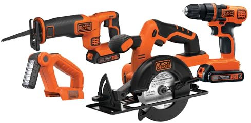 BLACK+DECKER 20V MAX Kit de taladro inalámbrico Combo Kit, 4 herramientas (BD4KITCDCRL)
