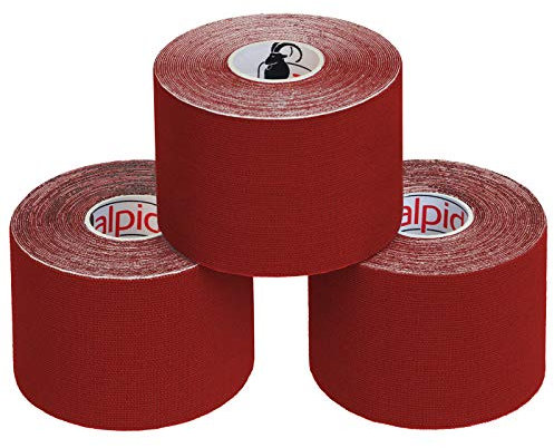 ALPIDEX Ruban Adhésif de Kinésiologie 5 m x 5,0 cm Diverse Couleurs 1/3/ 6/12 Rouleaux E -Book Exemples D'application Bandes Kinesiology Tape, Couleur:rouge, Quantité:3 rouleaux