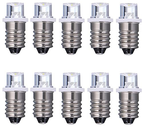 GutReise 10 Stück E10 Schraub Flutlicht LED-Lampen + 10 Stück E10 Sockel, 3V Kaltweiß LED-Glühbirnenlicht (3V, Cold White)