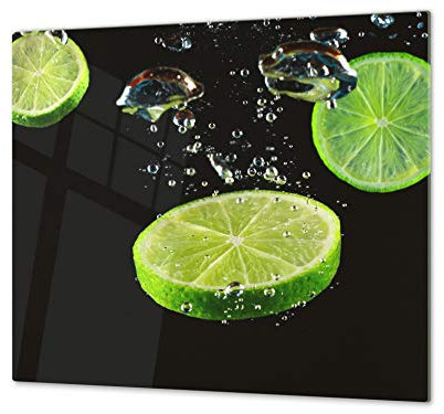 ORIGINALE tagliere in VETRO temperato – Copri-piano cottura a induzione –Tagliere pezzo UNICO (60x52 cm) o DUE pezzi (30x52 cm ognuno); D07 Frutta e Verdura: Lima 7