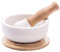 Porzellan Mörser und Stößel Set - Pillenzerkleinerer, Gewürzmühle, Kräuterschale, Pesto-Pulver - Molcajete für Salz - plus Deckel/rutschfester Boden