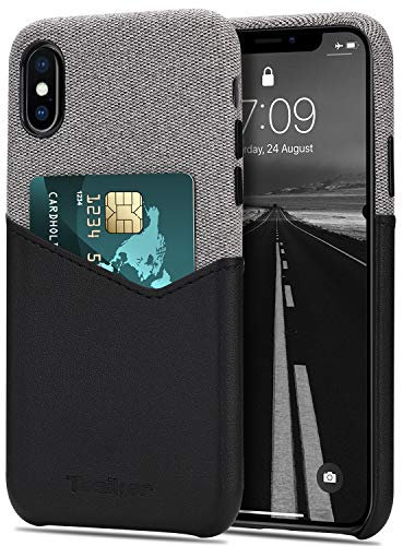 Tasikar Compatible with iPhone XS Max Case Card Holder Slot Wallet Case Premium Leather and Fabric Design Compatible with iPhone XS Max (Black)
