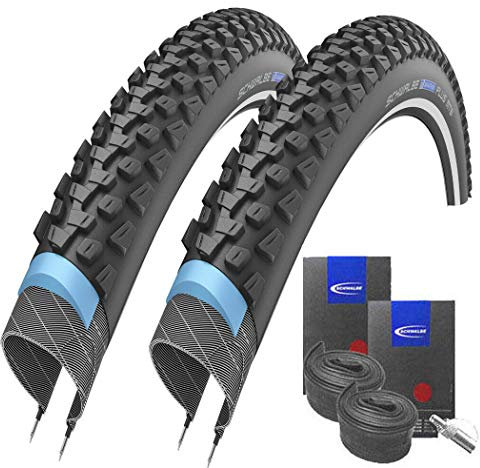 Set: 2 x Schwalbe Marathon Plus MTB Reflex Pannenschutz Reifen 26x2.25 + Schwalbe SCHLÄUCHE Dunlopventil