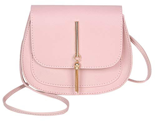 Sac Bandouliere Femme Cuir Tassel Portable Sac Besace Petit Sac A Main Sac De Cours LycéE Fille Pas Cher Sacs Une ÉPaule Simple Mode Pure Couleur Enveloppe Cabas (18x6x15cm, rose)