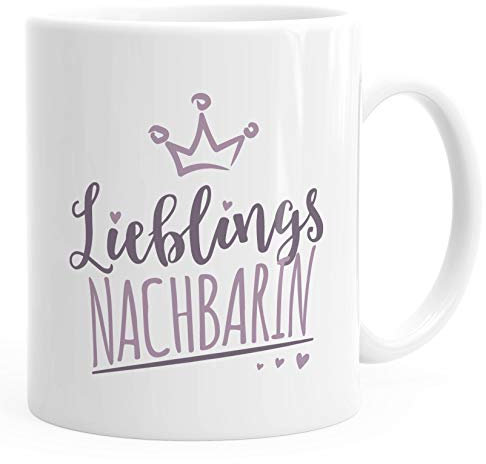 Moonworks® Kaffee-Tasse Schriftzug Lieblings - Kollegin/Nachbarin mit Kronemotiv Geschenk Lieblingsperson Nachbarin weiß Keramik-Tasse