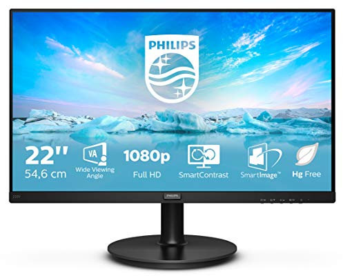 Philips 220V8 Monitor 22 LED con Pannello VA, Full HD, 1920 x 1080, 4 ms, DVI, VGA, Attacco VESA, Nero