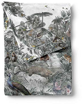 Zo!Home Kuscheldecke Wohndecke Plaid Nico Urwald Leopard Pfau 140x200 cm Mehrfarbig