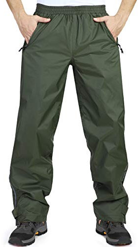 33,000ft wasserdichte Regenhose für Herren Leichte Regenhose Winddichte Outdoorhose zum Wandern Camping Golf Armeegrün L 34L
