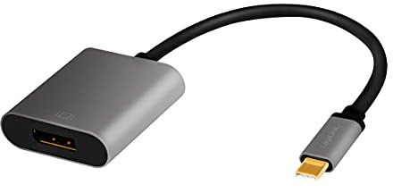 Logilink USB-C (USB 3.2 Gen 1) zu DisplayPort 1.4 Adapterkabel 8K/60 Hz - 4K/120 Hz, Alu, Schwarz/Grau, Kabellänge: 0,15 m
