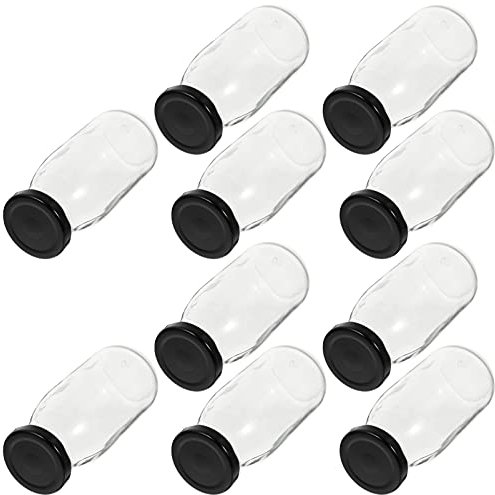 Cabilock Lot De 10 Bouteilles De Yaourt En Verre De 250 Ml Avec Couvercle En Métal Noir Contenants Portables Pour Le Petit-déjeuner Pour Jus Pudding Boissons Et