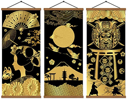 WEROUTE Japanische Samurai Krieger Wandbilder Kunstdruck auf Leinwand mit Rahmen, 40,6 x 89,9 x 3 Stück