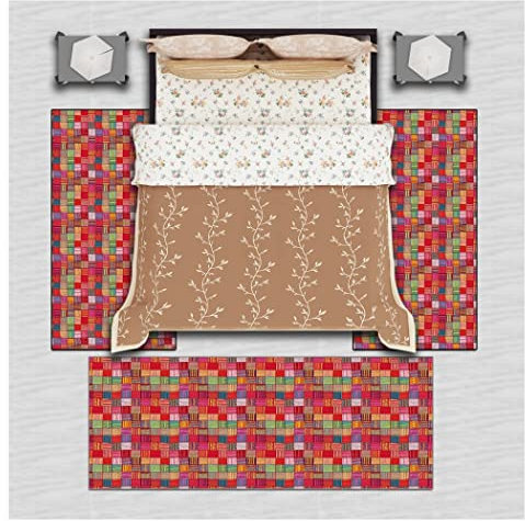 Bettumrandung 3 Teilig Läufer Flur Rutschfest Waschbar 3D Modern Geometrisch Schlafzimmer Kurzflor Teppich, Rot, 2x80x150+1x80x300