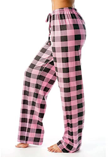 SumLeiter Damen Freizeithose Lang Schlafanzughose mit Taschen und Kordelzug Fitness Stretch Drawstring Hosen Karierte Schlafhose weich Pyjamahose Weites Bein Hose trandhose Lange gerade Hose Haushose