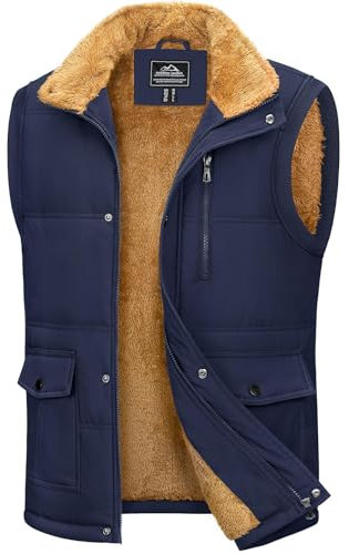 MAGCOMSEN Herren Fleeceweste Outdoor Gefüttert Weste Winter Winddicht Daunenweste Männer Warme Stehkragen Arbeitsweste Thermo Ärmellos Übergangsjacke Dunkelblau L