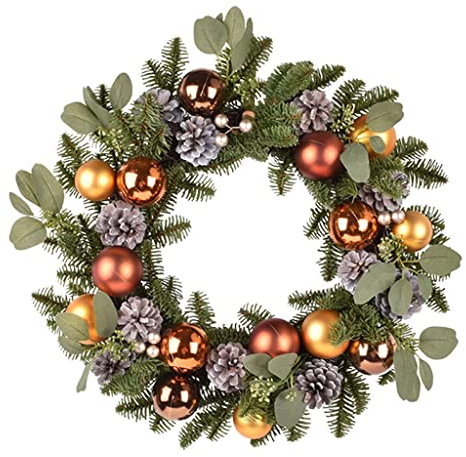 GBPOY Weihnachtskranz,19.6in Künstlicher Kranz mit weißem Tannenzapfen und bunten dekorativen Kugeln für Festliche dekorative Kränze