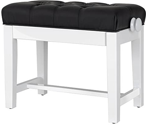Classic Cantabile Pianobank Modell X - Festverleimte Pianobank - Schwarze Sitzfläche im Chesterfield-Stil - Höhenverstellbar von 48,5-56 cm - 4-fache Kreuz-Mechanik - Weiß Hochglanz