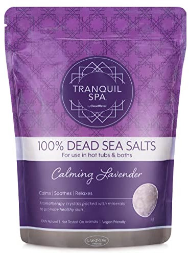 Clearwater Tranquil Spa 100% sal del mar muerto, 1 kg, sales de baño y bañera de hidromasaje, fragancia de bañera de hidromasaje, minerales naturales, lavanda calmante