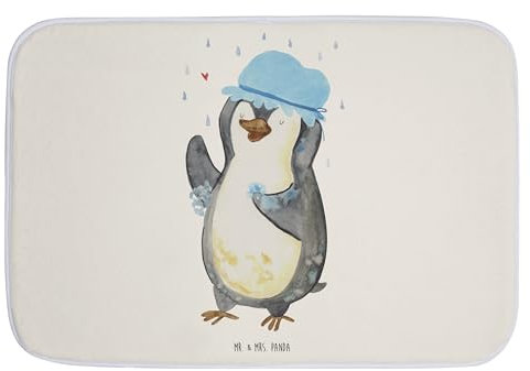 Mr. & Mrs. Panda Badvorleger Pinguin Duschen - Geschenk, Neustart, Baden, Badezimmerteppich, Badteppich, Lebensmotto, Duschteppich, singen,
