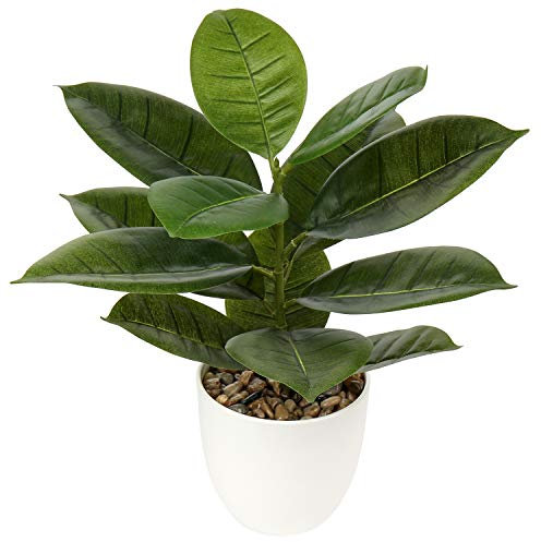 45CM Artificial Rubber Plant Ficus Elastica - Faux Indoor Decorative Tropical Fake Plant for Aesthetic Room Décor, Bedroom, Office, Home Desk Decoration