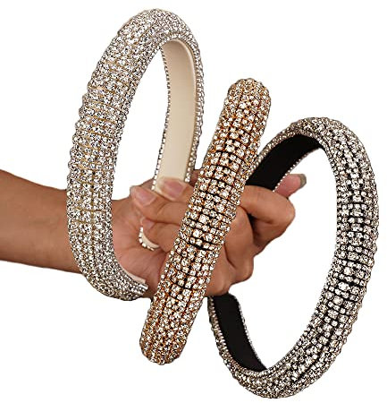 Wiwpar Rhinestone Headbands for Women Rhinestone Head Bands Sparkly Rhinestones Headband Hair Hoop Hair Accessories (Gold)