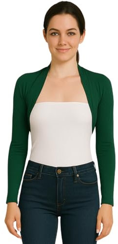 STAR FASHION Womens Long Sleeve Bolero Shrug Ladies Mini Blouse Open Front Cropped Top Lightweight Summer Cardigans Jacket Bottle Green 8-10