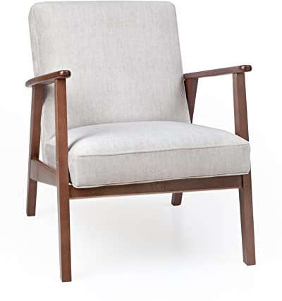 ECO SILLA Y DESCANSO Butaca Teka Antimanchas de Estilo nórdico - Butacas de Salon Madera Haya Maciza - Totalmente MONTADA - Fabricado en España (Beige Nogal)