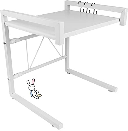Scaffale per Forno a Microonde o Elettrico, Espandibile Orizzontalmente per Cucina, Organizzatore a 2 Ripiani e con 3 Ganci, capacità di Carico Fino a 25kg,42 cm (40-65 cm) (42 cm (40-65 cm) bianco)
