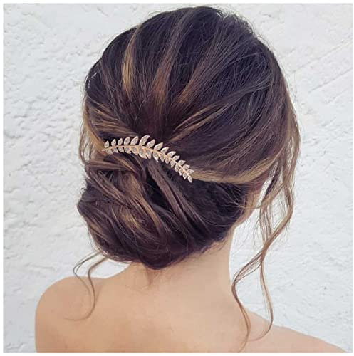 Yheakne Kristall Braut Haarkamm Gold Strass Blatt Haarteil Hochzeit Kopfschmuck Braut Seitenkamm Hochzeit Haarschmuck für Braut und Brautjungfern (Gold)