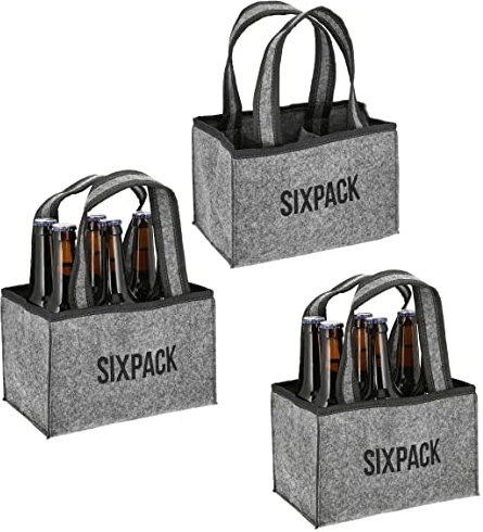 Novaliv 3X Flaschenträger 6 Flaschen Bierträger Sixpack Männerhandtasche Filz Herrenhandtasche Bier Flaschentasche 22,5x15x14cm (LxBxH)