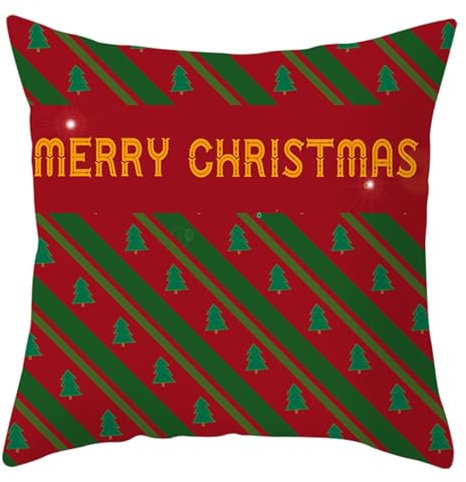 Epinki Weihnachten Kissenbezüge 40x40CM, Merry Christmas Weihnachtsbaum Motiv Kissenhüllen Polyester Weich Bequem, Quadratische Kissenhülle für Sofa Schlafzimmer Wohnzimmer Dekor, Rot Grün