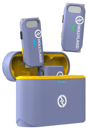 Hollyland Lark M1 Wireless Lavalier Mikrofon aktive Geräuschunterdrückung 200m Reichweite, 8H Akkulaufzeit, Ultra-Mini tragbares, kabellos Ansteckmikrofon für DSLR Kamera iPhone Android PC (Lila)
