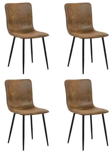 FurnitureR Esszimmerstühle 4er Set Wildleder Küchenstuhl mit Metallbeinen Schlafzimmer Wohnzimmerstuhl Schwarz Bein Braun