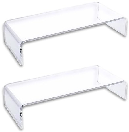 Osco Clear Acrylic Monitor Stand Riser (2 Pack) – Fully Assembled Screen Shelf with Keyboard Storage – Desktop Riser/Printer Plinth – Elevates Monitor for Ergonomic Setup, 50×20×10 cm