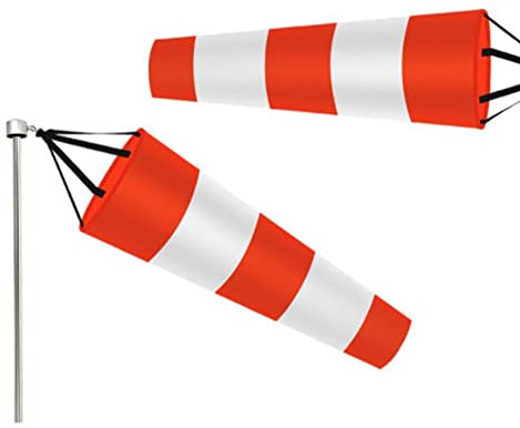 Windsack, Windrichtungsanzeige, Polyester, Windmesssocke mit reflektierendem Gürtel, 100 cm, Rot + Weiß