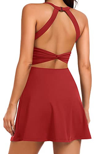 Damen Tennis-Golf-Kleid mit integrierten Shorts und BH-Workout-Sportbekleidung für Sport, Rot/Ausflug, einfarbig (Getaway Solids), XX-Large