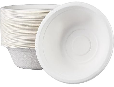 50 Bols Jetables 480ml Bol en Canne à Sucre,Bol en Carton Krafte,Biodégradable,Compostable Vaisselle Jetable Canne à Sucre Bols en Papier pour Pique-niques,Fêtes,Maison les Aliments Chauds et Froids