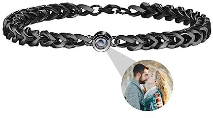 Personalisierte Foto Armband Benutzerdefinierte Projektion Armband mit Eigenen Bild im Stein Lupe Foto Armbänder Verstecktem Fotoarmband für Frauen Damen Herren Männer Paar Silber Rose Gold Schwarz