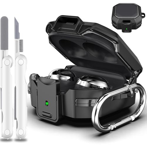 MHYALUDO Secure Lock Armor Case Kompatibel mit Galaxy Buds FE (2023) / Galaxy Buds2 Pro Case (2022) / Galaxy Buds Pro (2021) / Galaxy Buds 2 (2021) / Galaxy Buds Live (2020) Case mit Kit, Schwarz